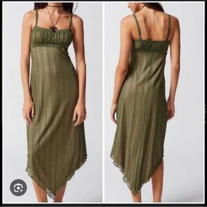No Boundaries Olive Green Lace Hanky Hem Slip Dress